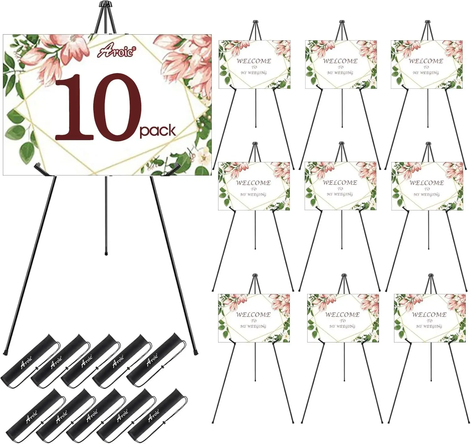 

Набор из 10 портативных складных металлических мольбертов для демонстрации, регулируемые напольные мольберты с сумкой для хранения