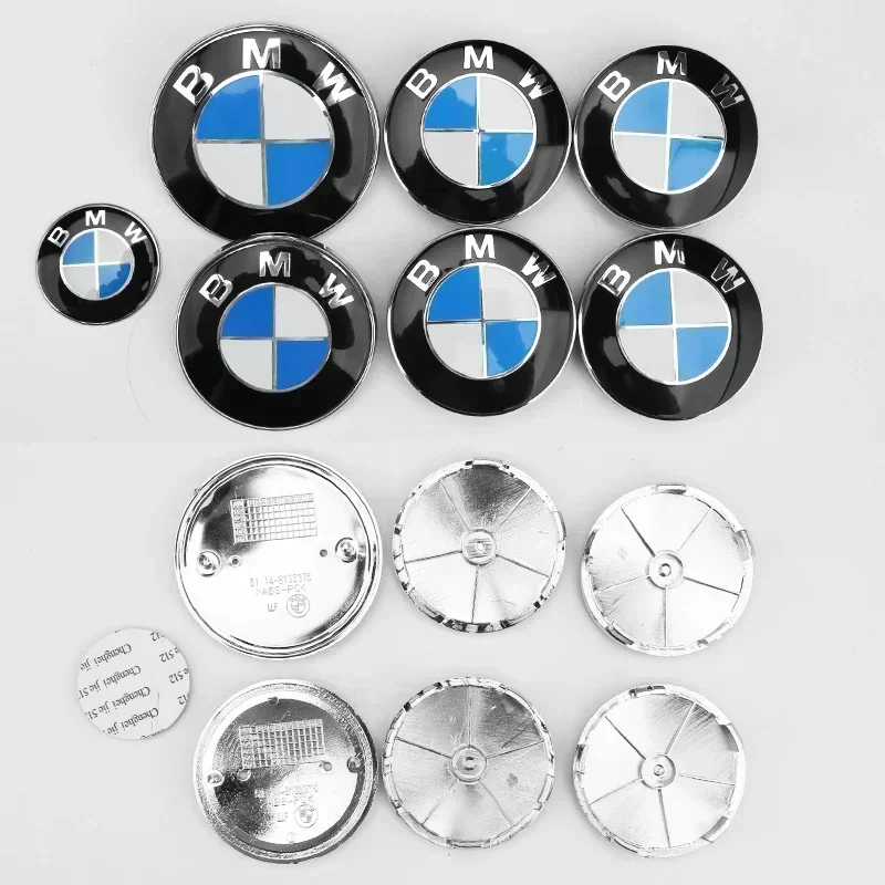 

7pcs Front Hood Emblem Car 50th Anniversary Logo 82mm+Rear Badge 74mm+Wheel Hub Cap 68mm Decoration Cover Styling for BMW M