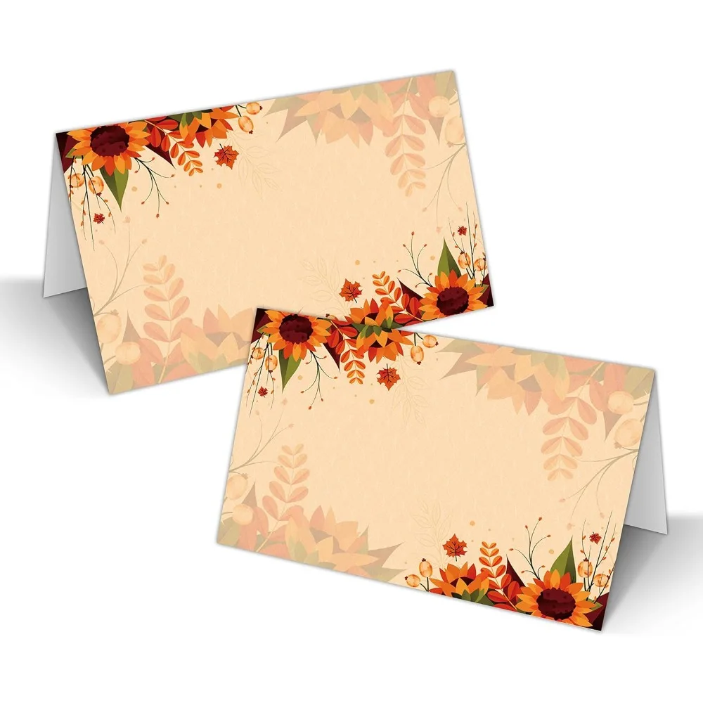 

Fall Thanksgiving Table Place Cards, Orange Pumpkin Blank Seating Place Card for Table, 25 Pack Buffet Food Tent Labels, Double