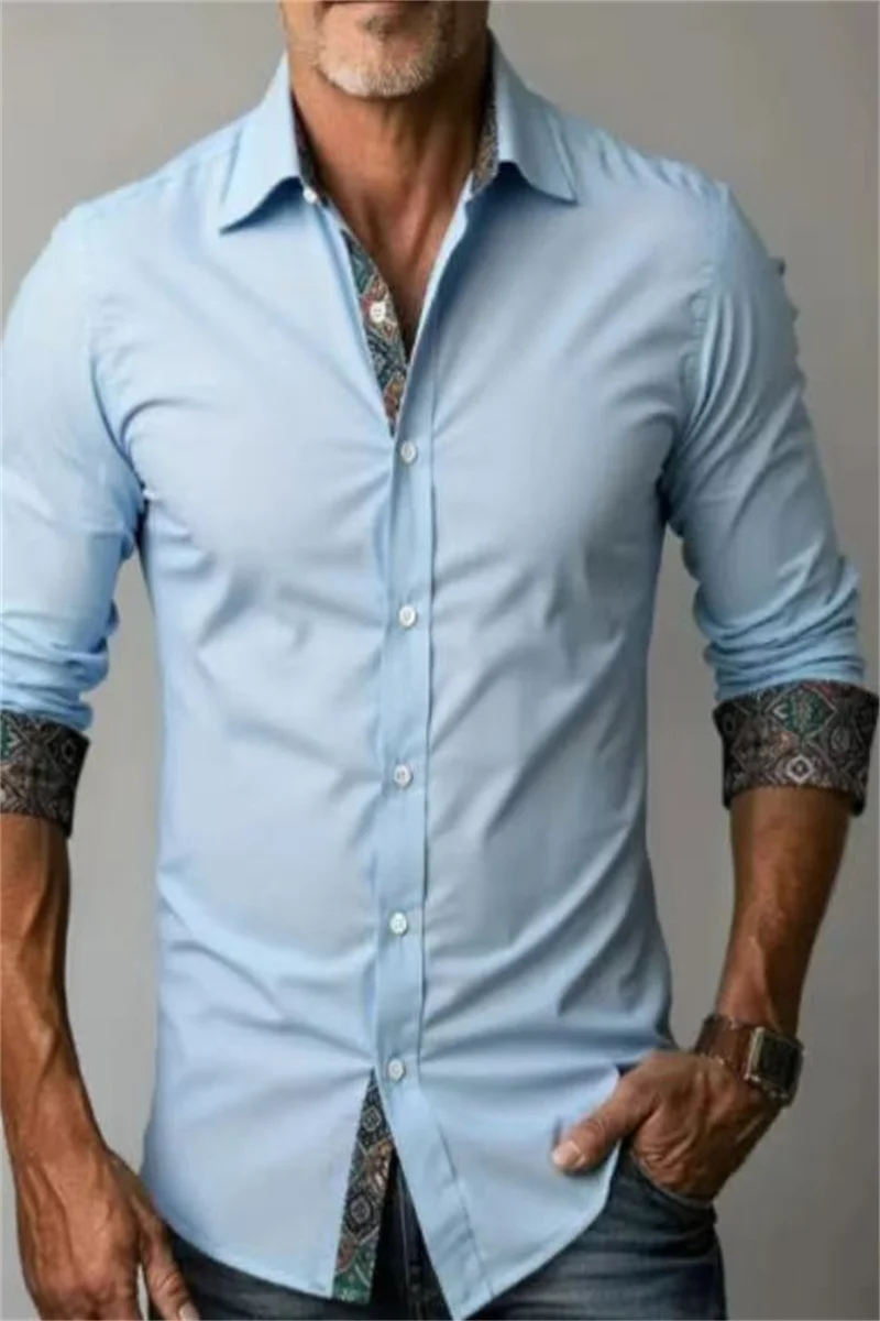 New men's hot selling linen solid color long sleeved shirt, fashionable and casual cool shirt top