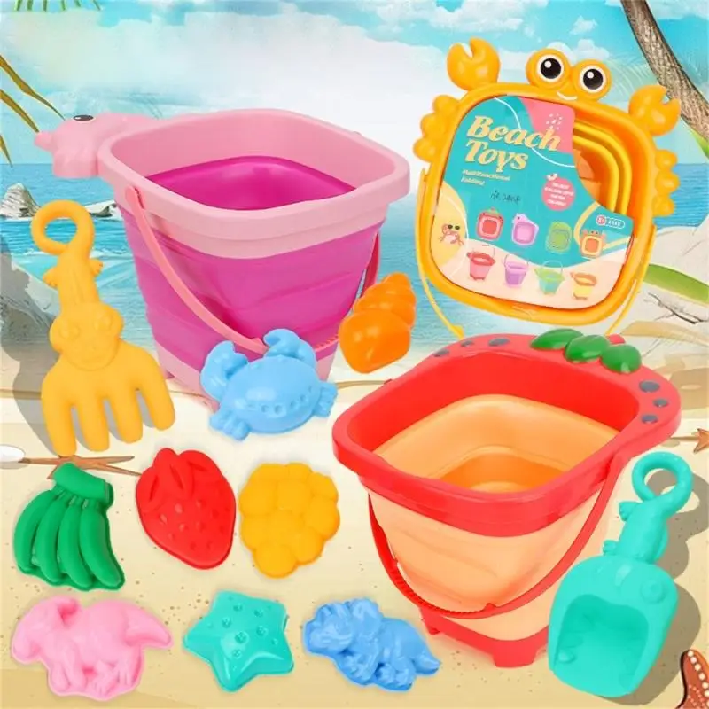 M89C Kids Foldable Beach Bucket Sand Toy with Sand Shovel and Sand Moulds for Child