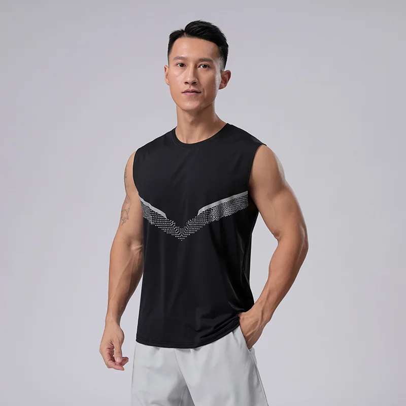 

Summer Sport Crew Neck Men's Vest Loose Breathable Absorption Quick Dry Sleeveless T-shirt New Gym Fitness Jogging Tank Tops