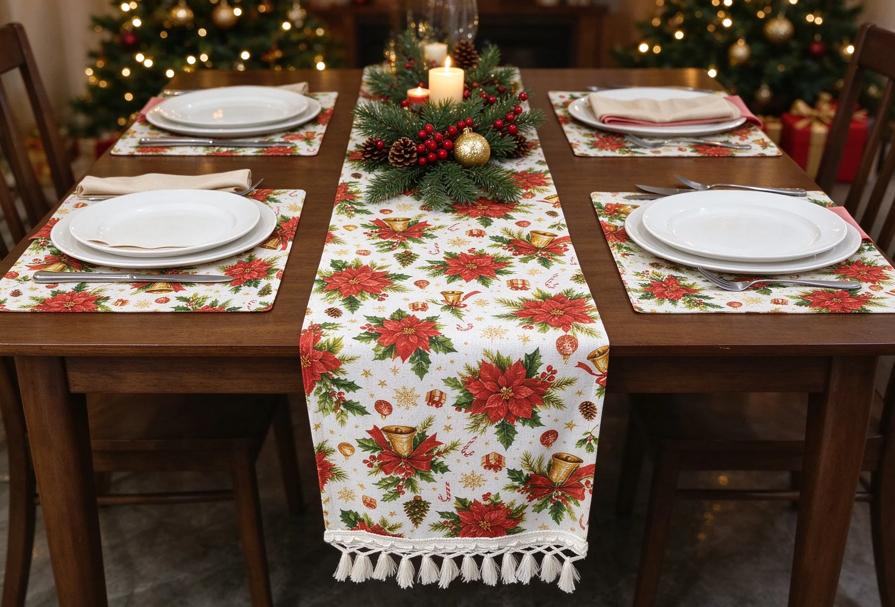 Linen Table Runner - Zestaw bieżnika na stół i podkładek