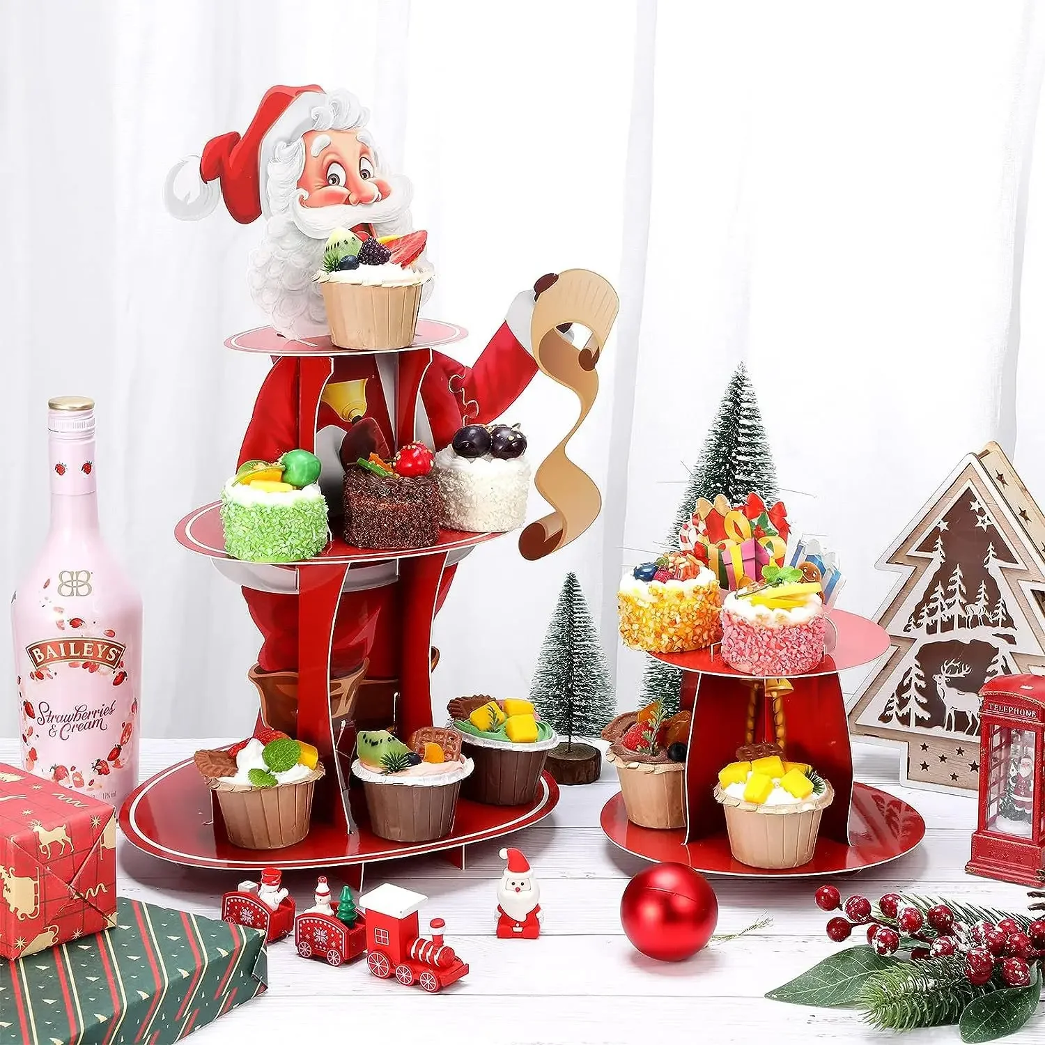 Christmas Paper Cake Stand Birthday Party Decoration Three Tier Disc Dessert Stand Father Christmas Gifts Party Supplies