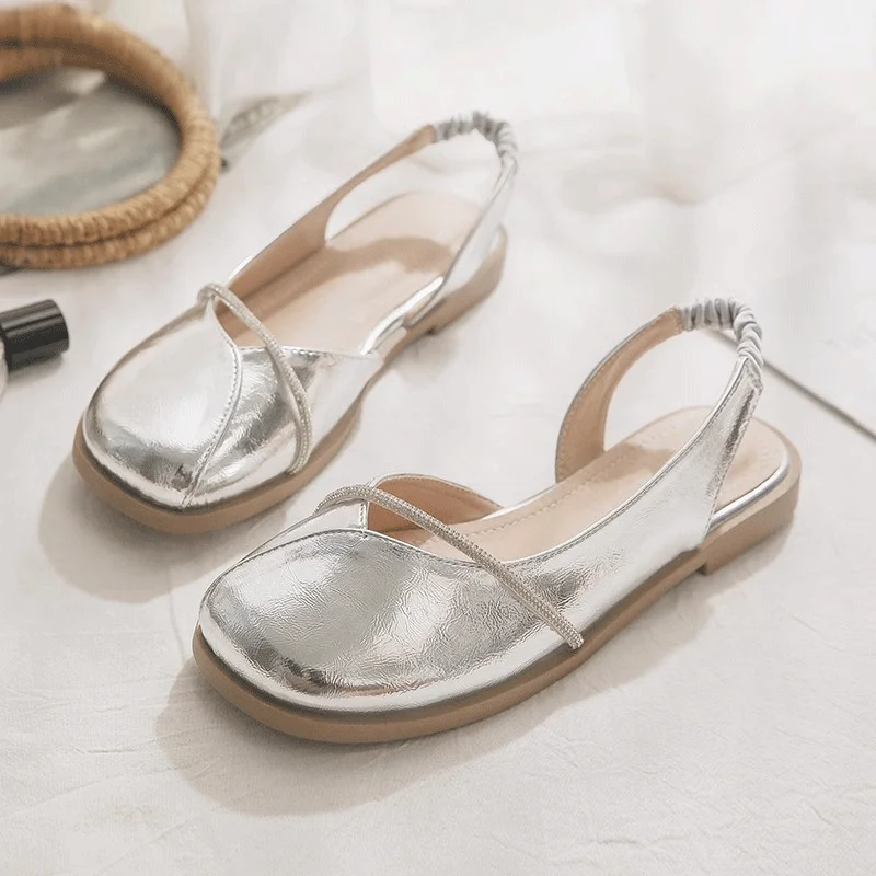 

Women Sandals Spring Summer Solid Color Sandals 2025 New Flat Square Toe Single Shoes Elastic Rear Strap Mary Jane Shoes Woman