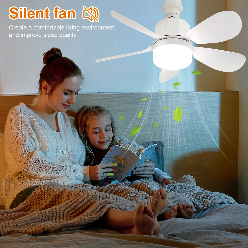 Socket Fan Light with Remote, Small Ceiling Fan with LED, E26/E27+B22 Cordless Light Screw Fan for Kitchen Bedroom, Small Room view 3