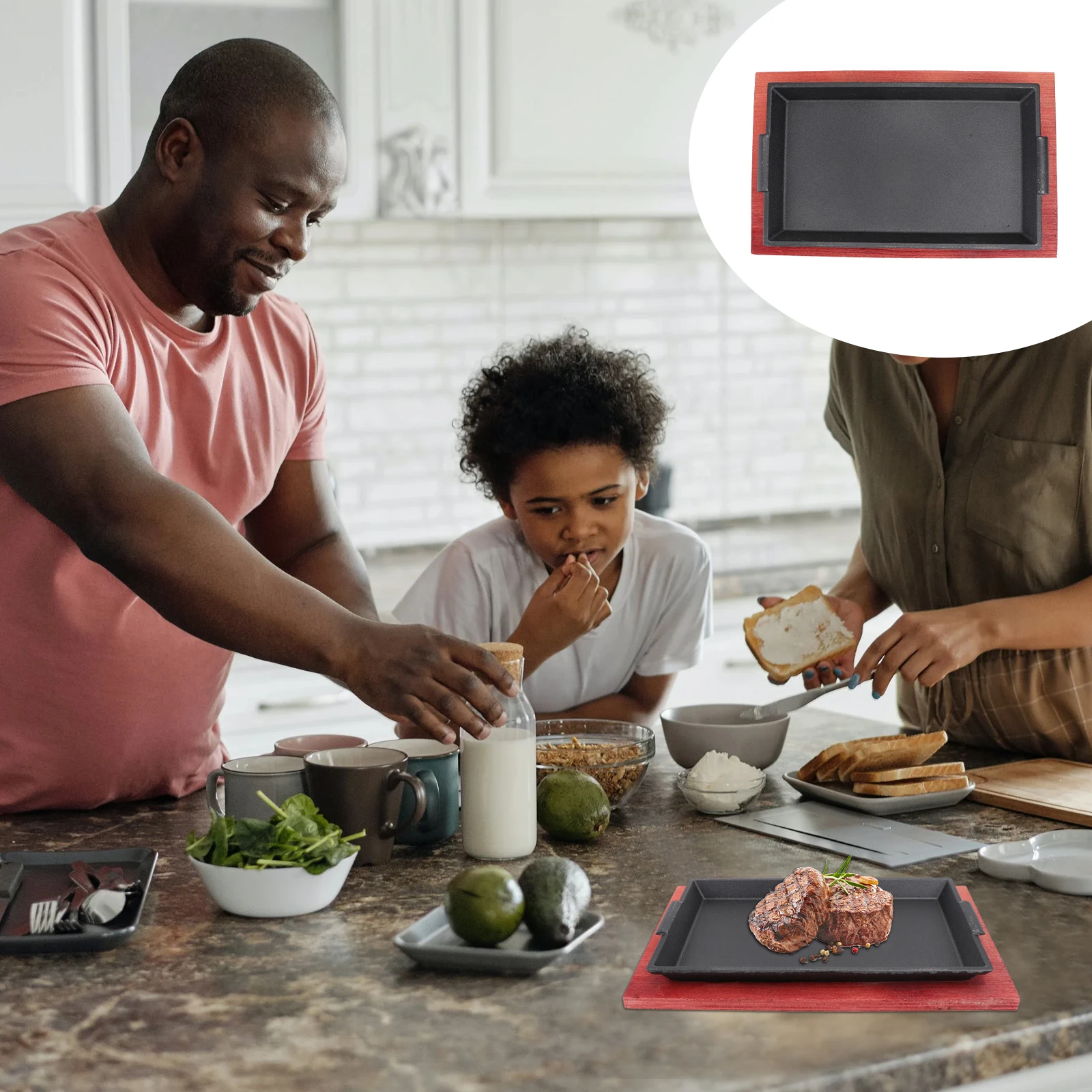 

Cast Iron Frying Pan Non-Stick Reusable Bbq Grill Plate For Steak Roasting Baking Teppanyaki Cooking Tool Kitchen Barbecue Tray