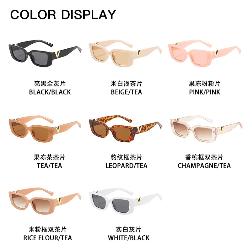 Luxury V Sun Glasses Men Fashion Rectangle Jelly Glasses with Metal Hinges Retro Cat Eye Frame Sunglasses Women UV400