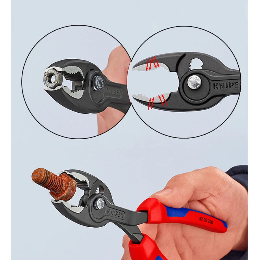 KNIPEX TwinGrip Slip Joint Pliers with Push Button Position Adjustment for Auto Repairing, Clamping Damaged Screw No.8202200