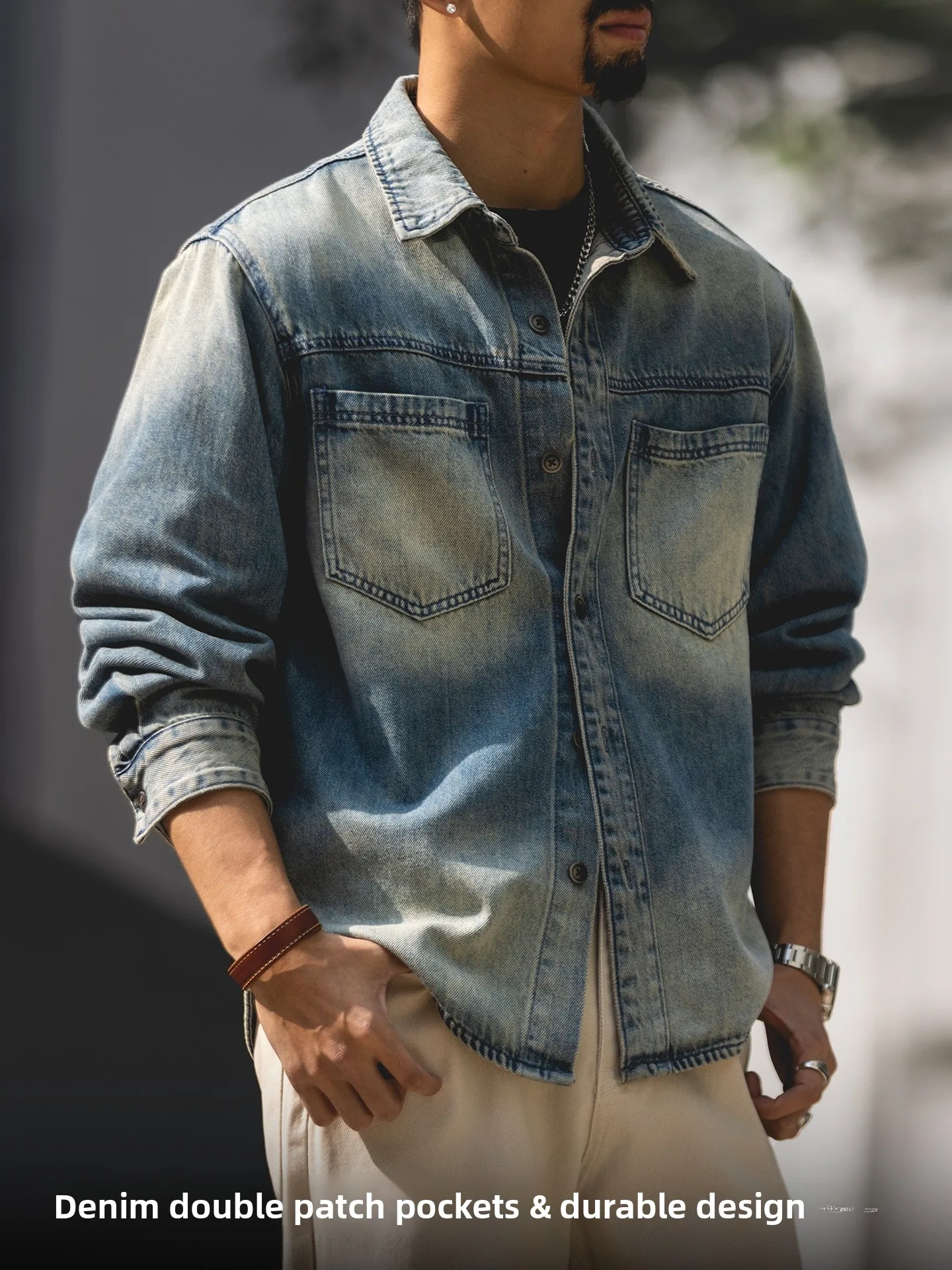Retro American Washed Denim Shirt Men's Loose Large Size Workwear Jacket Autumn New Style Youth Wear Resistant to Wear
