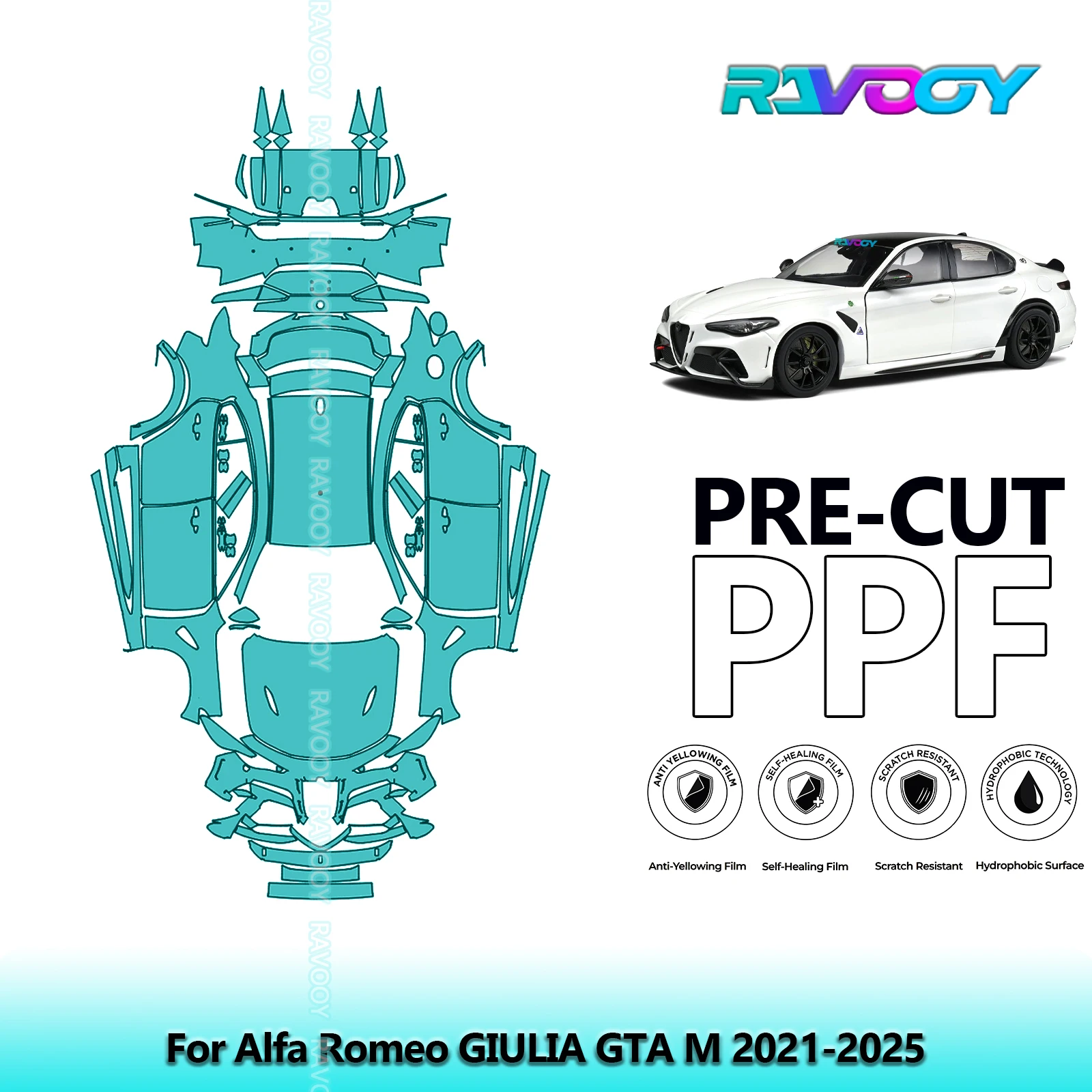 RAVOOY 8.5Mil Custom-Fit Precut TPU PPF Full Vehicle Clear Bra Stone Guard EU UK For Alfa Romeo GIULIA GTA M 2021-2026