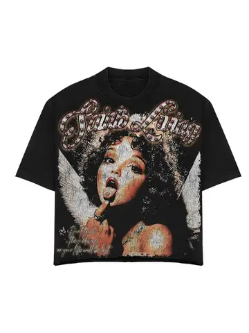 Men's Y2K Vintage Pattern T-Shirt Angel Wings and Lips Design Black Casual Short Sleeve Shirt Summer Essential Street Style