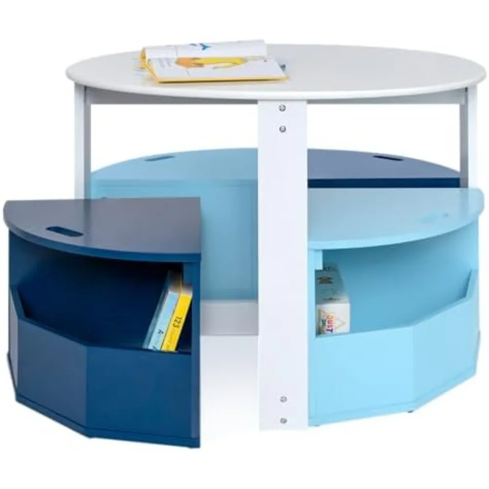 Round Toddler Activity Table Set with 4 Storage Stools for Kids, Nesting Design Play Table