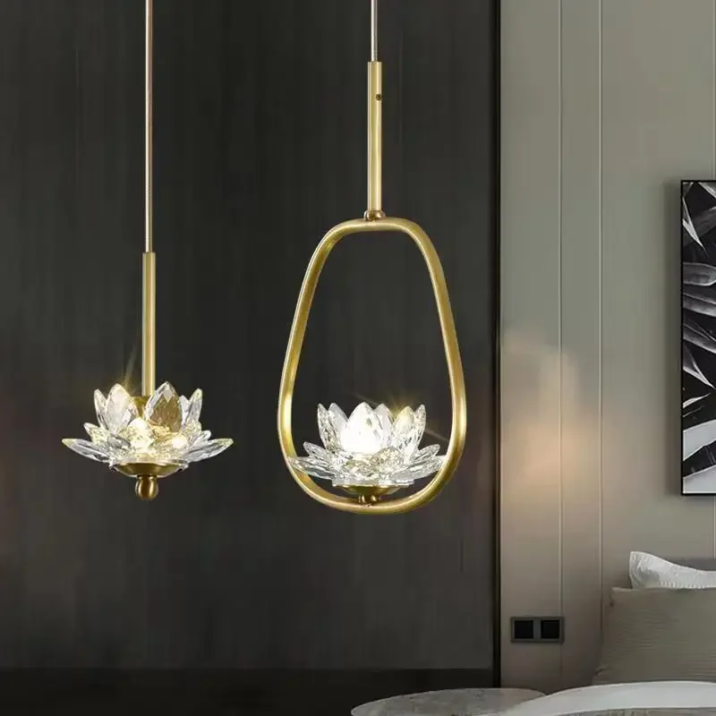Modern Minimalist Luxurious Pendant Lamp Zen Crystal Lotus Light Creative Single Head Balcony Bedroom Bedside Led  Home Decor