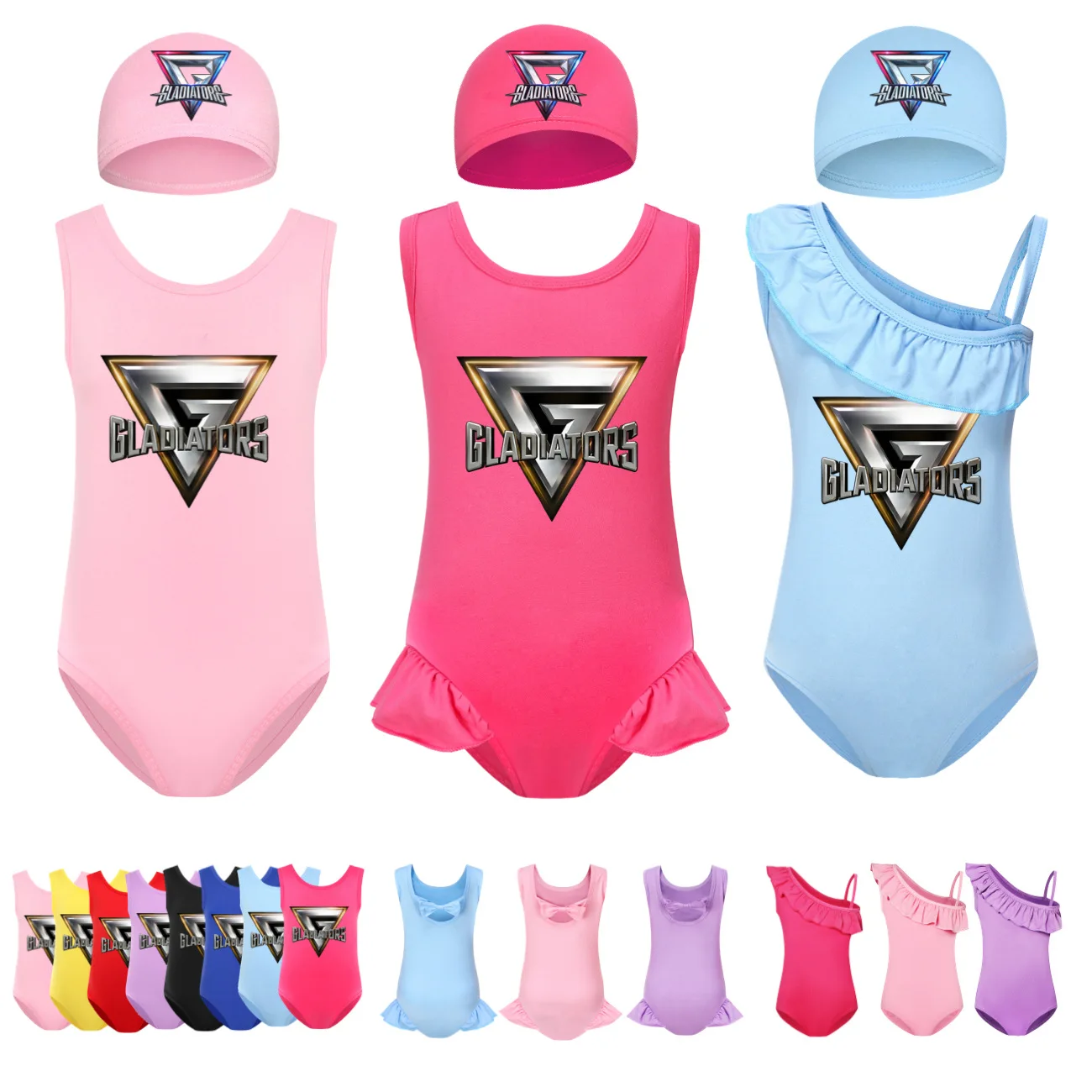 

New Cartoon Clothes Kids GLADIATORG Swimwear Baby Girls Summer One-Piece Swimsuit Children Sleeveless Swiming Biniki Sets4906