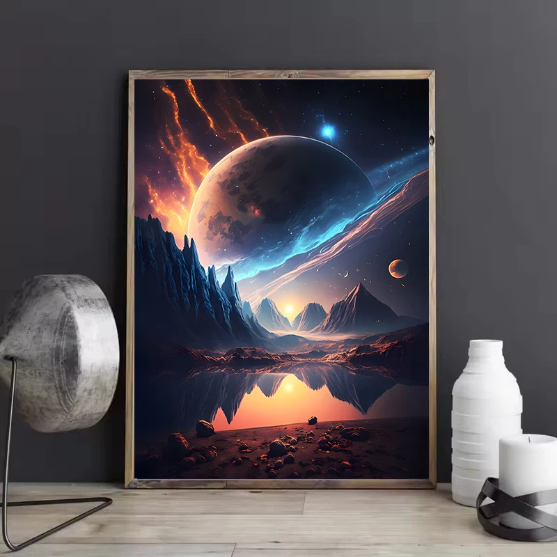 السريالية أنيمي الخيال كوكب المشهد الملصقات والمطبوعات الكون الفضاء حائط لوح رسم صورة فنية لغرفة ديكور المنزل #5
