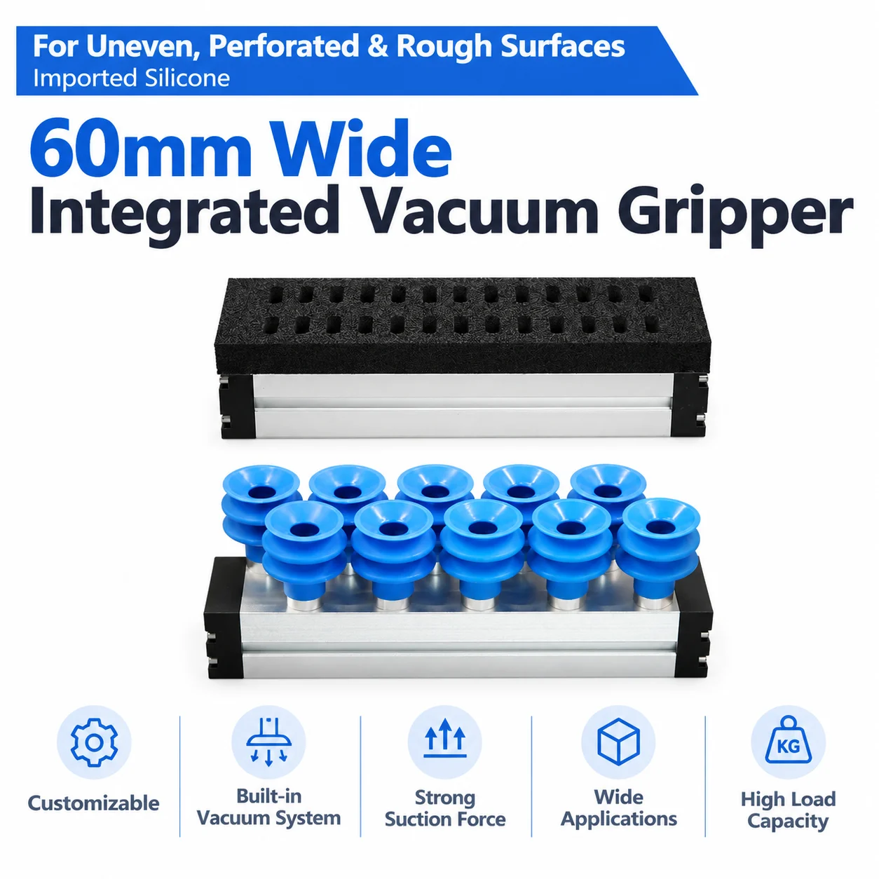60mm Integrated Vacuum Gripper Module, Silicone Vacuum Suction Cup System, Vacuum Gripping Module for Wood, Glass and Carton