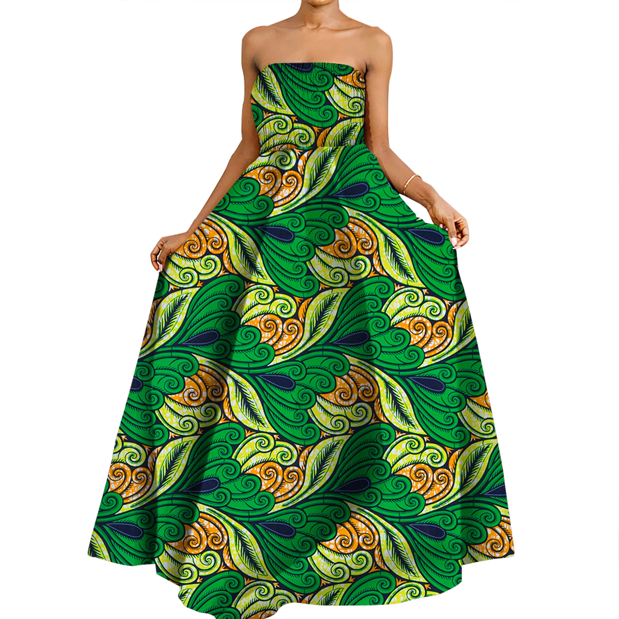 

African WomenDresses Strapless Dashikis Print Ball Gown Party Tube Maxi Off Shoulder Dress Evening Dresses Wy9918