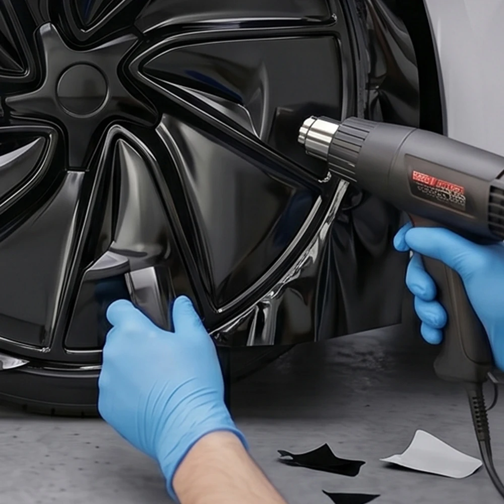 Pellicola Decorativa in Vinile PET Cristallo Nero per Cerchioni Auto, Pellicola PVC Lucida per Cambio Colore, Senza Bolle d'Aria
