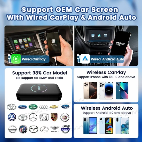 Imagen 2 del producto CarlinKit Mini inalámbrico Carplay TV Box 4 + 32G 5 en 1 Android Auto inalámbrico AI Box pantalla HD adaptador CarPlay para Youtube Neflix