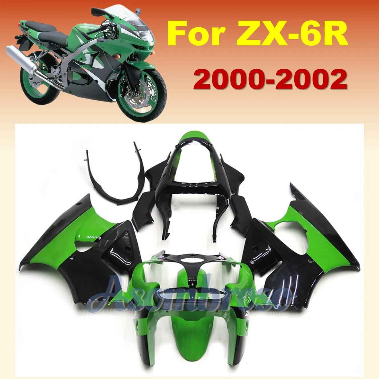 حقن الهدايا المجمعة ل 2000 2001 2002 كاواساكي ZX6R 00 01 02 ZX 6R ZX-R6 أخضر أسود