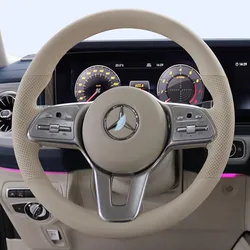 For Mercedes Benz A-Class W177 B-Class W247 C-Class W205 CLS-Class Hand Stitched beige Genuine Leather Car Steering Wheel Cover