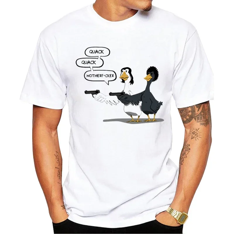 Hot Sales Fashion Duck Fiction Men T-Shirt Funny Duck With Gun Printed Tee Short Sleeve Casual Tshirts Hipster Tee