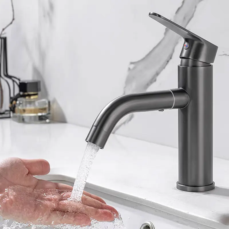 

Смеситель для раковины с одним отверстием, смеситель для унитаза, пистолет из нержавеющей стали, серый, бытовой раковина, вращающийся смеситель для горячей и холодной воды