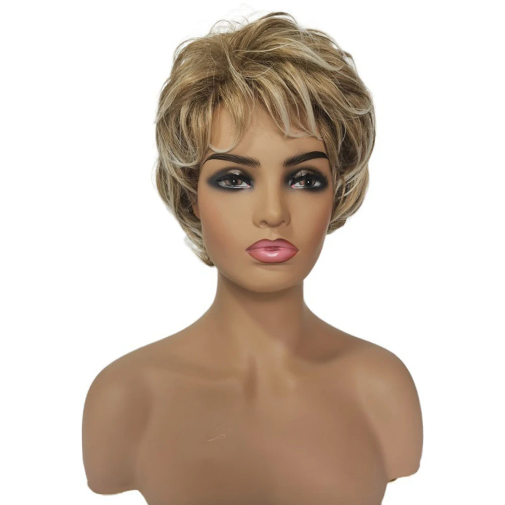 Small curly hair wig, women's short curly hair wig, golden gradient, naturally fluffy wig,