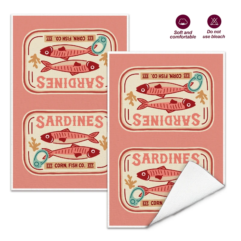 2 piezas, divertidos paños de cocina con diseño de sardinas, juego de paños de 40 cm x 60 cm, los mejores paños de cocina, paño de limpieza suave y súper absorbente, paño para cocinar y hornear, paño para manos, paño de limpieza, paño para lavar platos, decoración de cocina, decoración de sala de estar, artículos esenciales para la cocina, artículos esenciales para el hogar