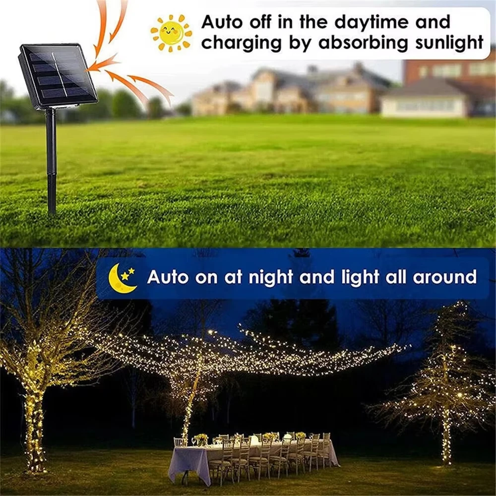 LED Solar Powered Crystal Ball Fairy String Lights 20/30/50/100/200 LEDs Garden Party Outdoor Lamps