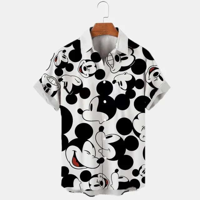 Disney Hawaiian Shirts Summer Casual Button Up Shirts Beach Vacation Short Sleeves Disney 3D Print Fashion Men\'s Lapel shirt