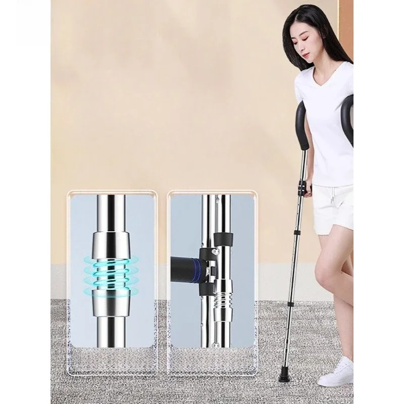 Craft stainless steel underarm crutches, double crutches, thickened F-shaped shock-absorbing folding underarm crutches