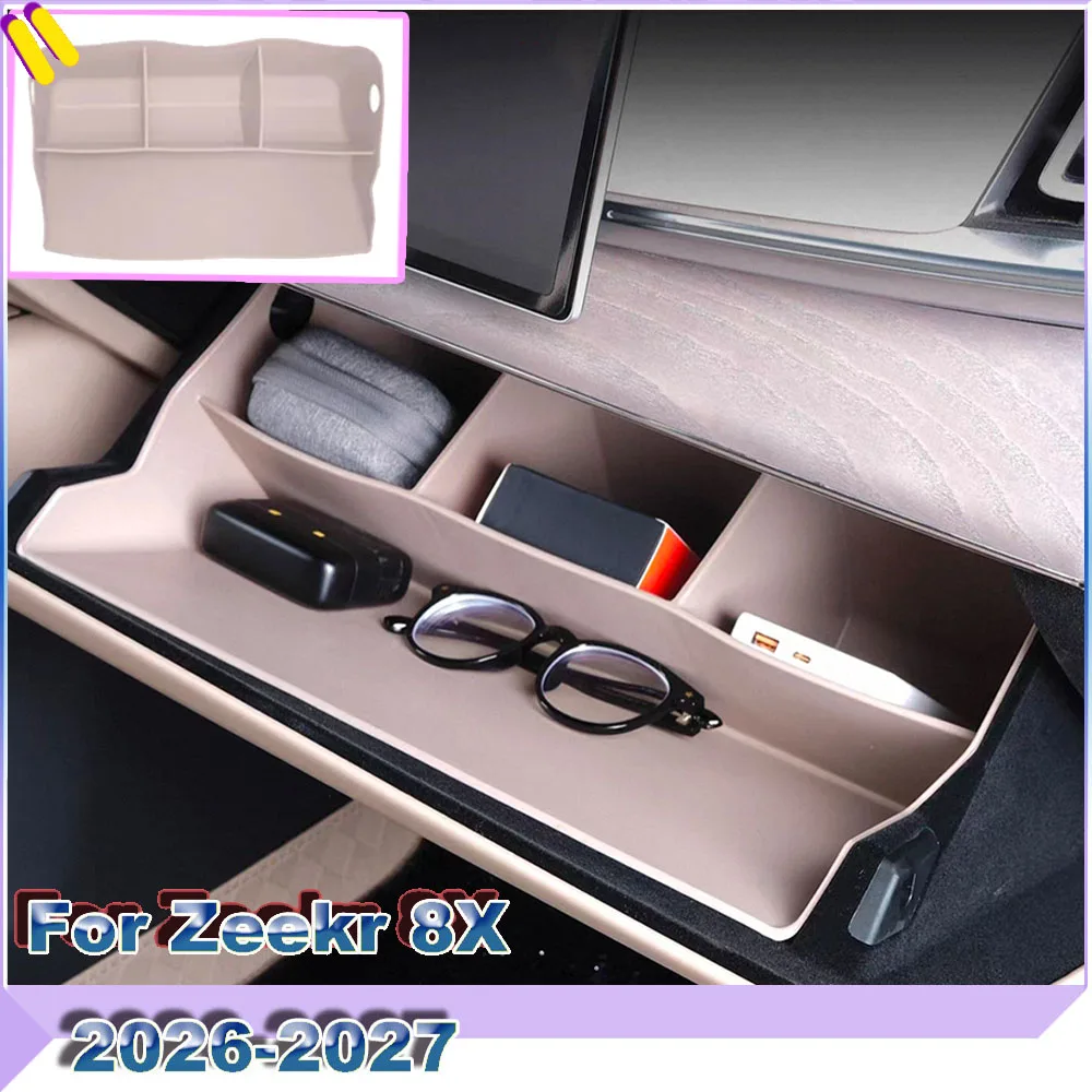 For Zeekr 8X 2026‑2027 Glove Box Silicone Liner Mat Custom  Anti‑Slip Multi‑Compartment Easy Clean Car Interior Accessories