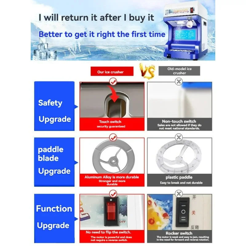 High-power Commercial Ice Cream Maker Fully Automatic Ice Crusher Ice Cream Machine Suitable for Bars and Beverage Stores