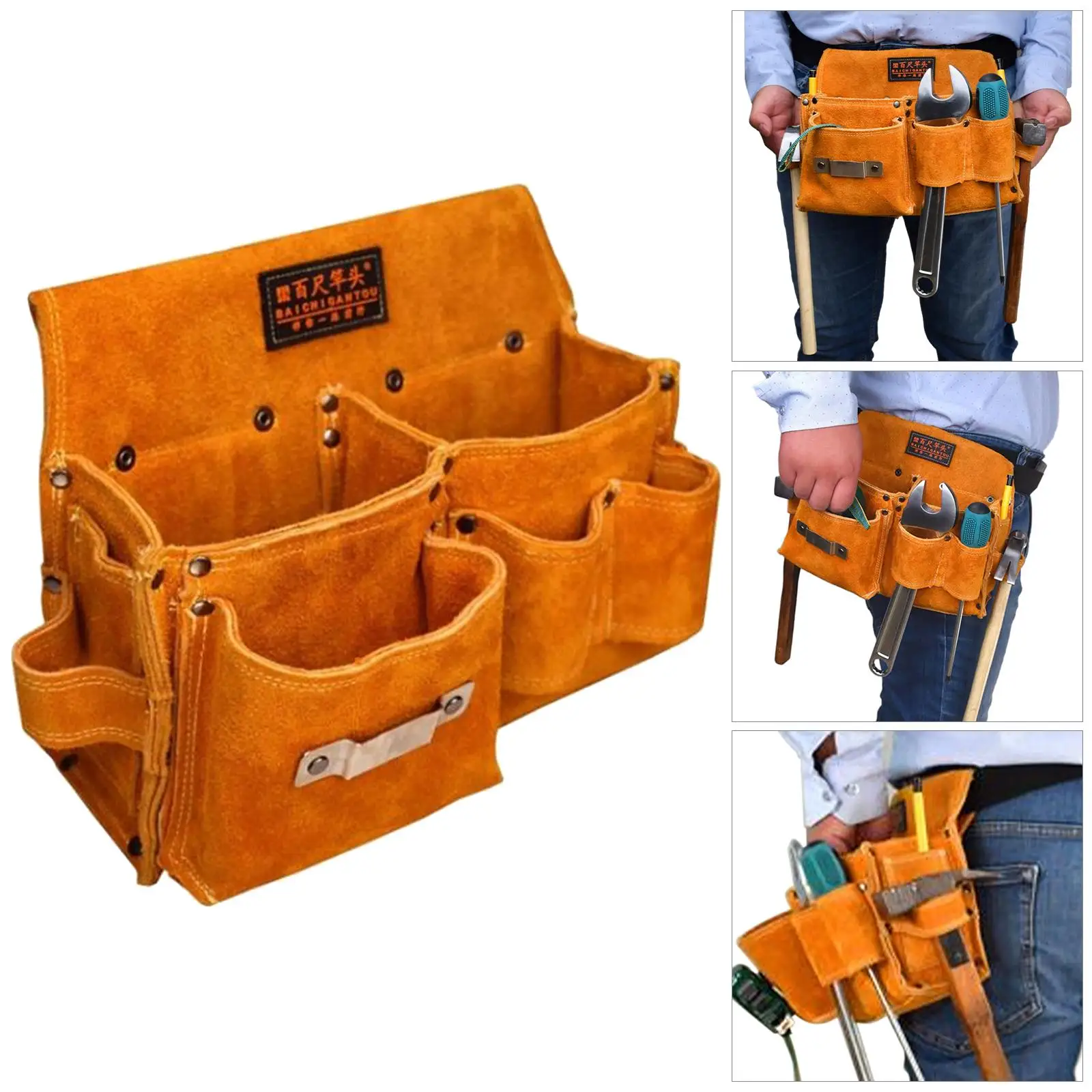 Imagem -02 - Couro Artificial Portátil Ferramenta Bolsa Hardware Organizador Suporte Multiúso Retro Cintura Pack Alicate Chave Carpintaria