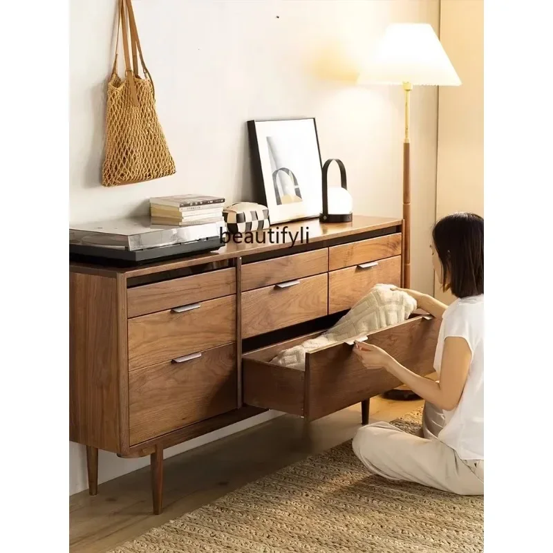 خزانة تخزين بثمانية دلو من خشب الجوز الأسود في أمريكا الشمالية، خزانة غرفة المعيشة المصنوعة من الخشب الصلب، كابينة بجانب السرير بسيطة وحديثة #5