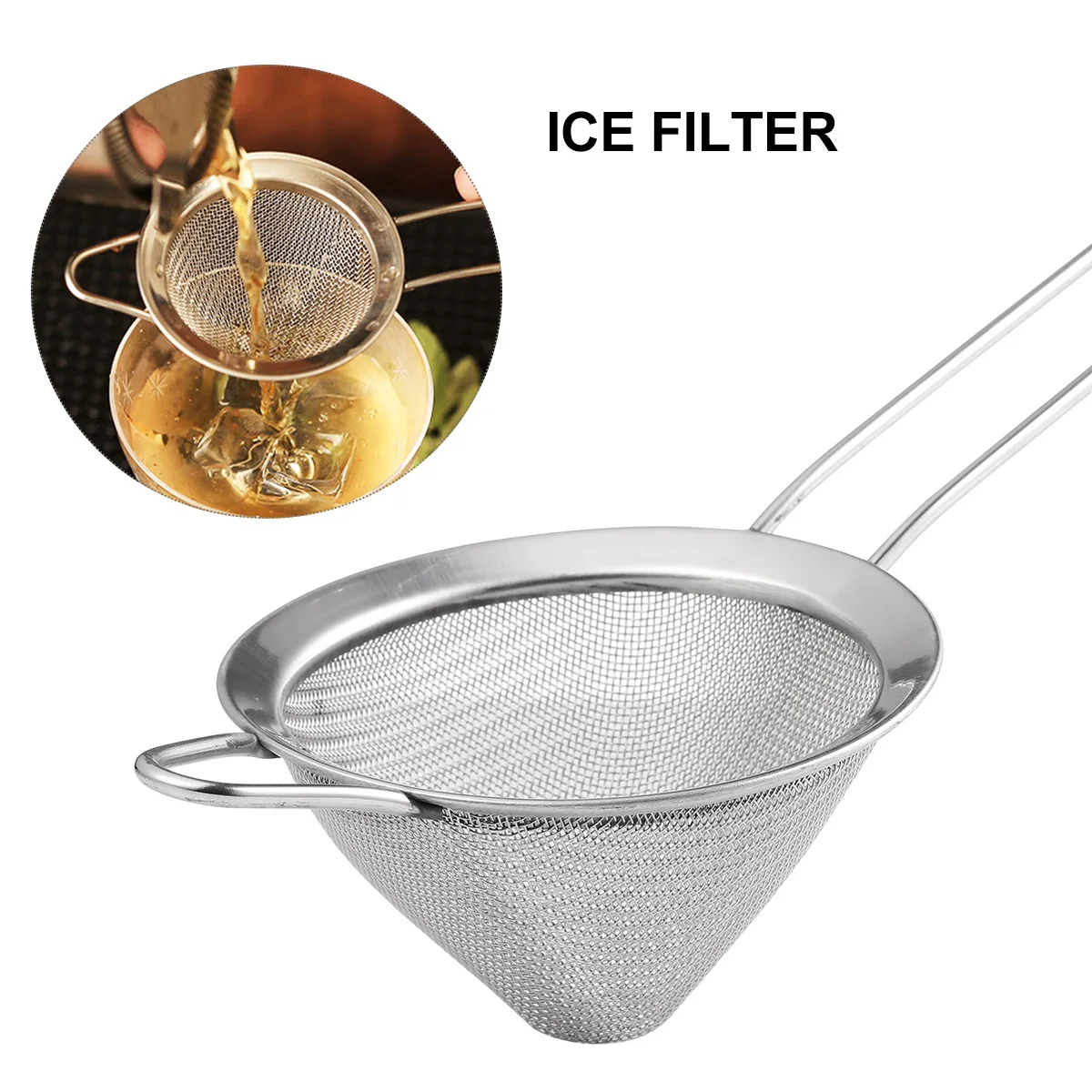 

1Pcs Stainless Steel Ice Residue Filter Cone Shape Long Handle Easy Use for Bar Kitchen Coffee Shop