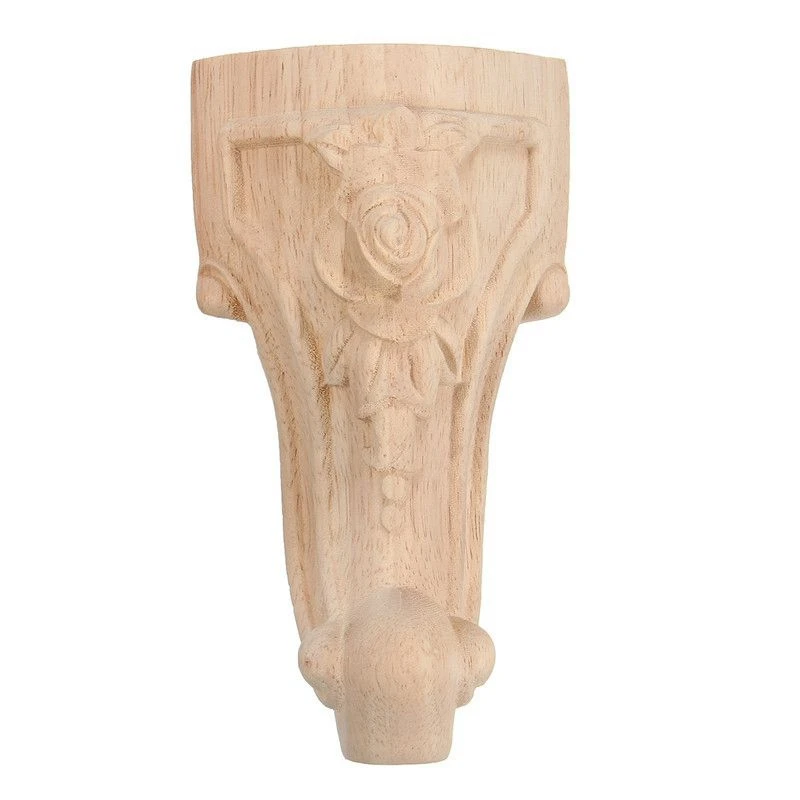 2025 Trend6 Pcs Decorations: 2 Pcs 20X5cm Wood Carved Long Onlay Applique & 4 Pcs 10X6cm Solid Wood Carved Furniture Foot Legs