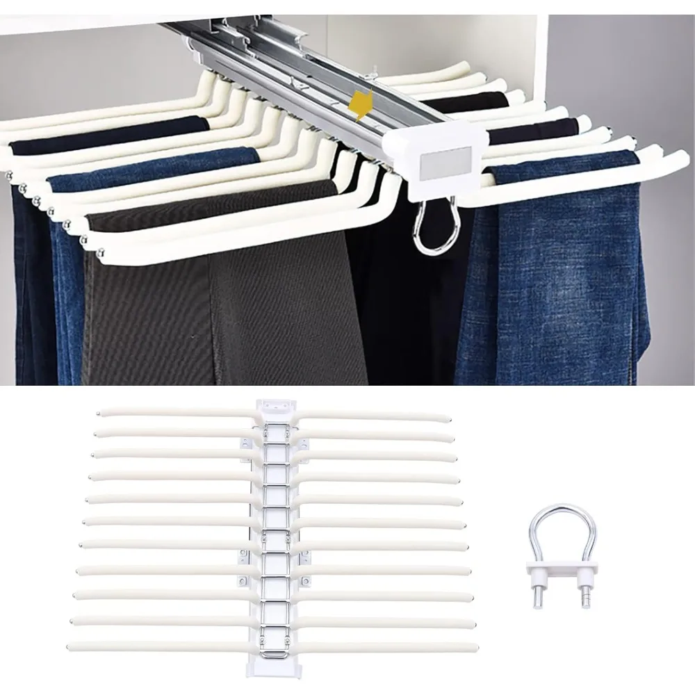 

Pull Out Pants Rack, 22 Arm Pants Rack Extendable Hanger, Wardrobe Storage Organizer for Bedroom Closet Storage