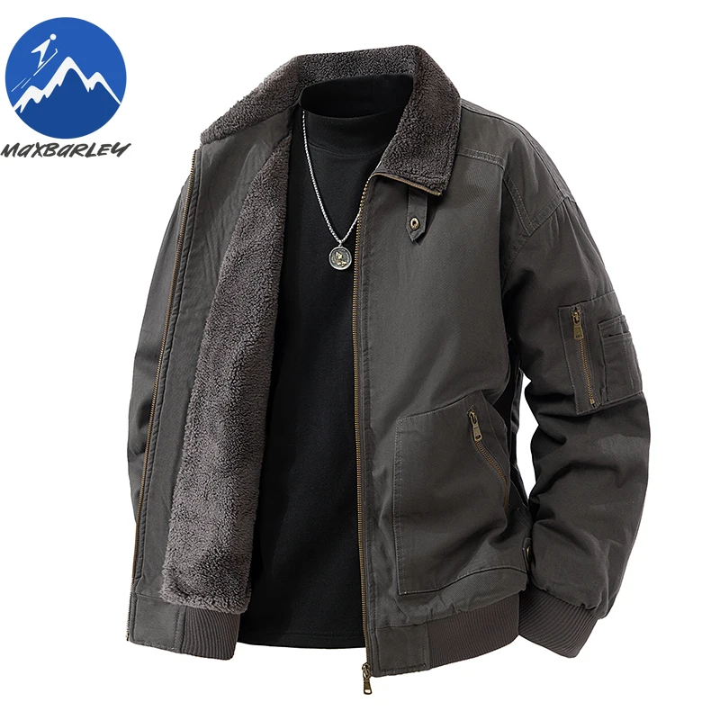 Men Padded Jacket Fur Collar Lapel Hiking Sport Fleece Lined Warm Parka Premium Zipper Pocket Lightweight Winter Flight Jackets