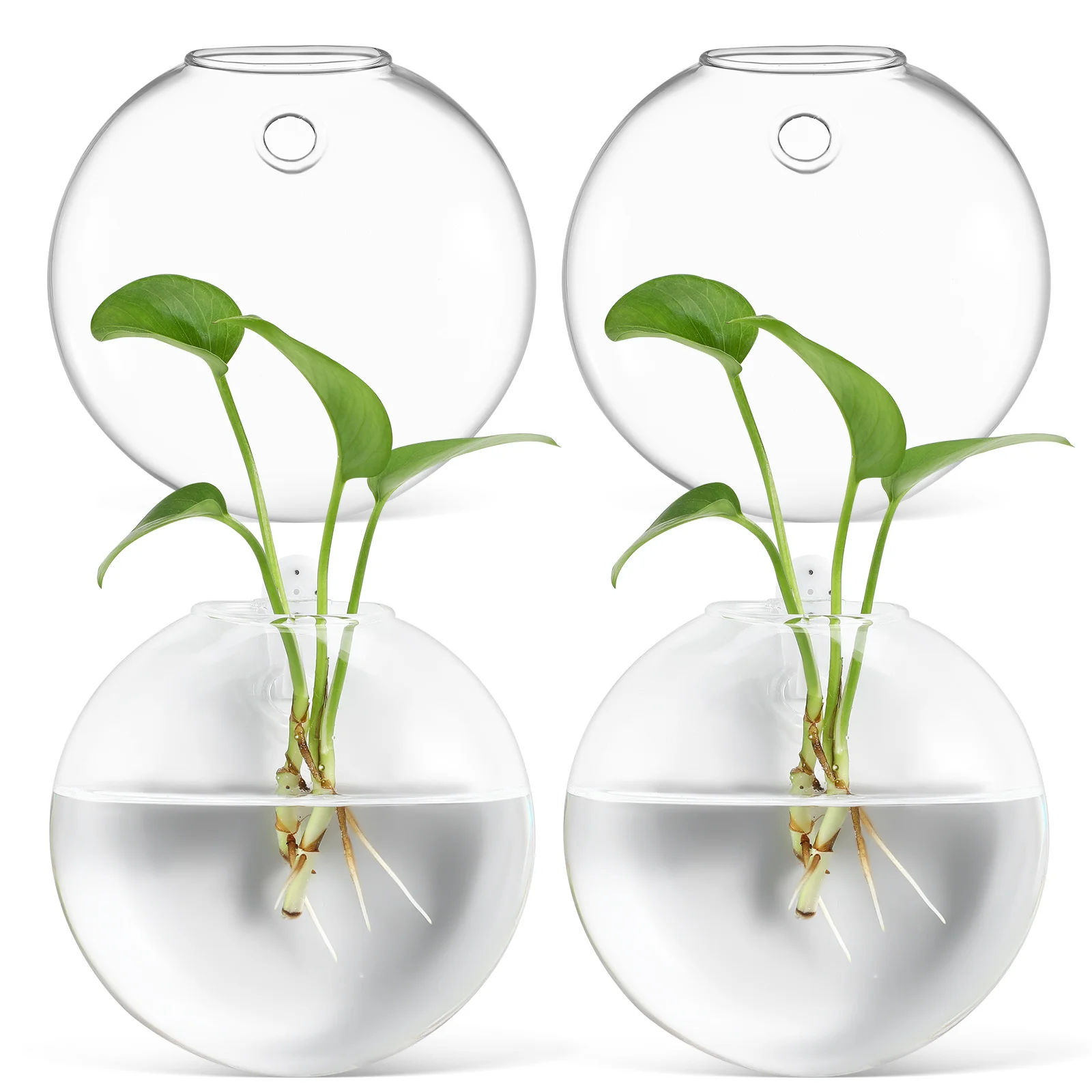 

4pcs Wall Mount Glass Vases Hanging Terrariums Self-Watering Hydroponic Planter For Home Office Decor Round Crystal Vase