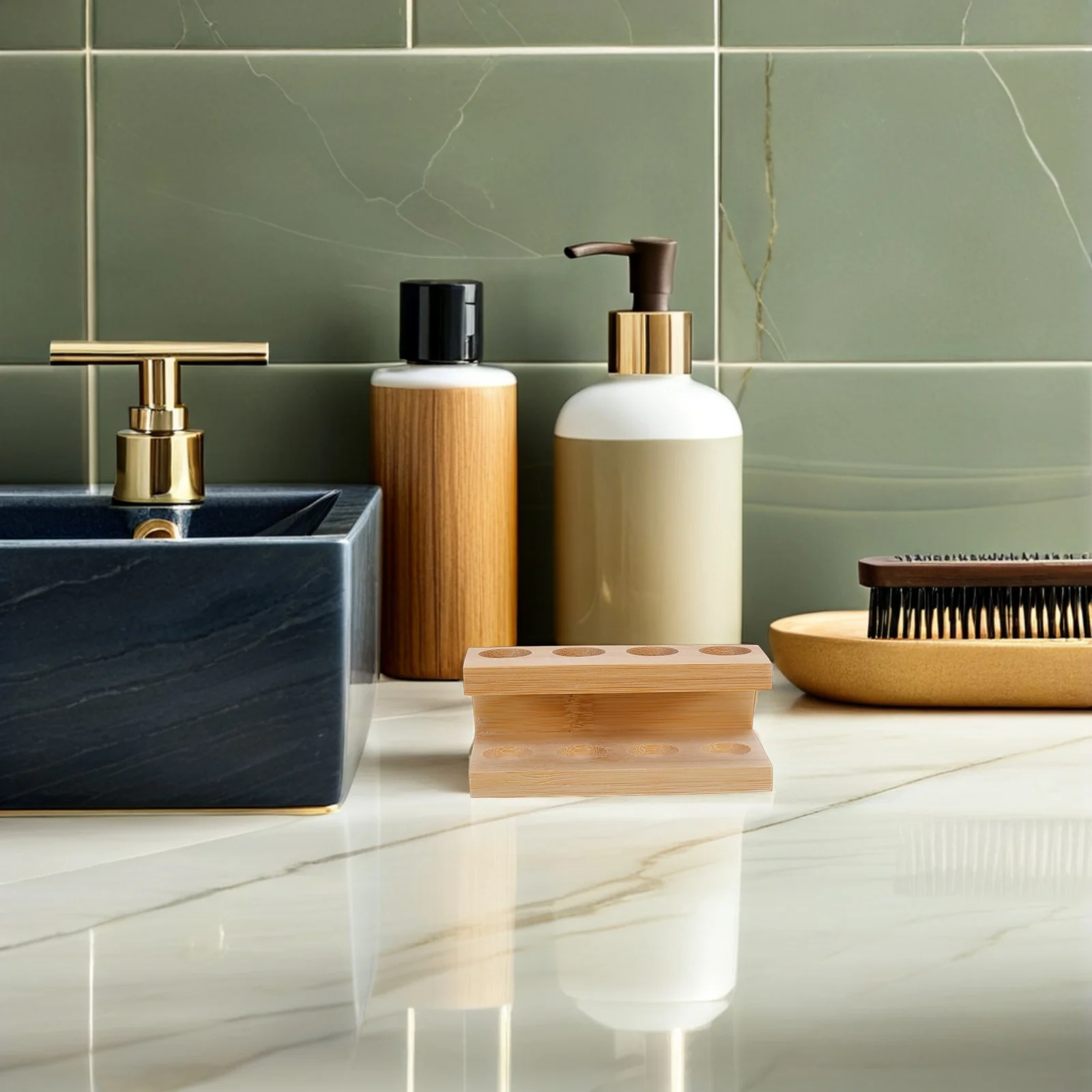 

Bamboo Toothbrush Head Holder 4-Slot Electric Toothbrush Storage Organizer For Bathroom Countertop Desktop Sustainable