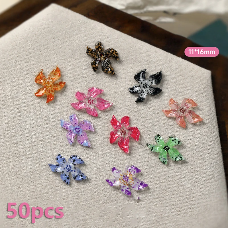 50 pçs gelo transparente flor resina 3d arte do prego encantos lírio flores decorações de unhas diy jóias acessórios