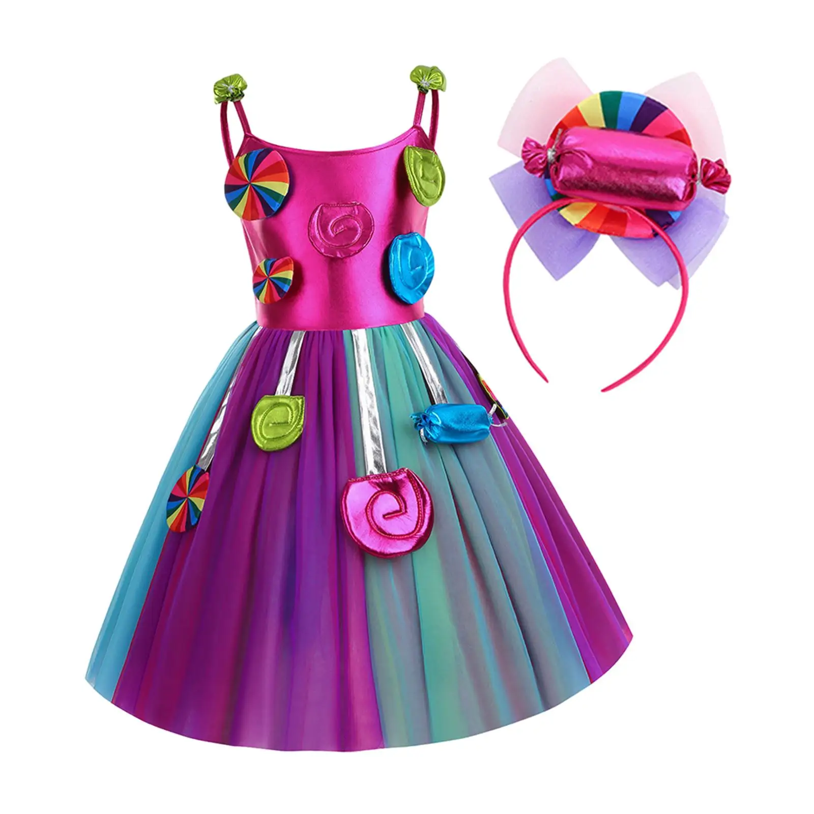 ชุดเดรสทูทูแบบไม่มีแขนพร้อมที่คาดผม ชุดแฟนซีอมยิ้มสีสันสดใสสำหรับเด็ก งานวันเกิดและงานคาร์นิวัล