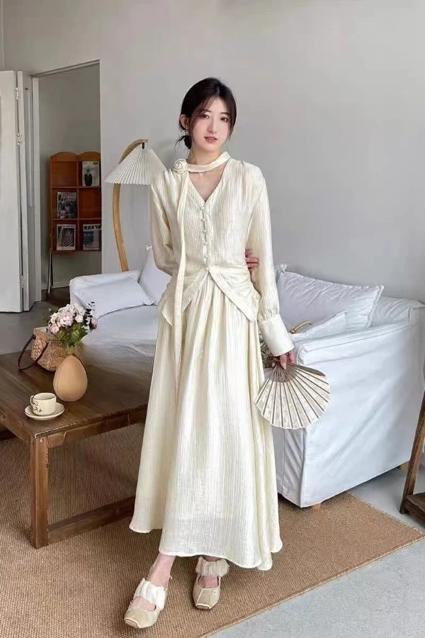 

Women's New Chinese Style Two-Piece Set Asymmetrical Top & High Waist Skirt, Traditional Inspired Daily Wear Flattering Outfits