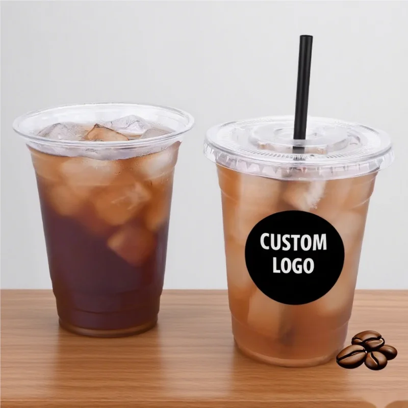 Custom.Customized كوب بلاستك PET القابل للتصرف 98 عيار فنجان القهوة المثلج المشروبات كوب شاي فقاعات مع الأغطية