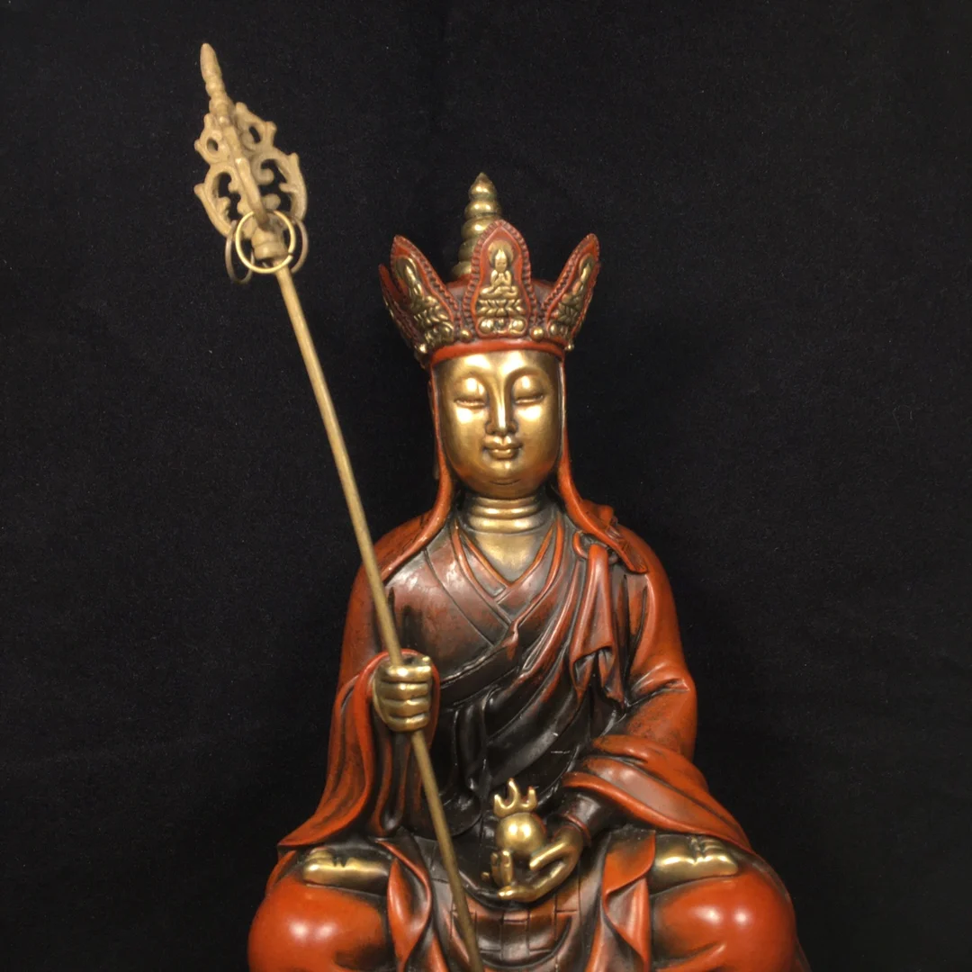 

11"Tibetan Temple Collection Old Bronze Gilded real gold Ksitigarbha Bodhisattva Earth Store King lotus platform worship buddha