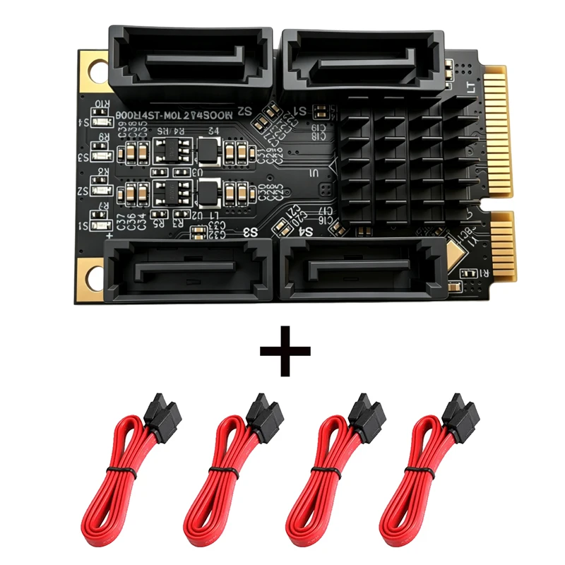 Mini PCIe to 4 Port SATA 3.0 Expansion Card 6Gbps SATA3.0 Controller Adapter with SATA Cable for 2.5/3.5" HDD SSD for PC Storage