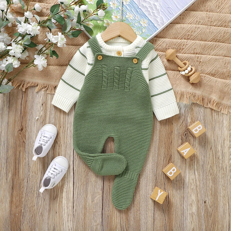 Newborn Baby Clothes Sets Knitted Infant Boy Girl Sweater Long Sleeve +Romper Sleeveless Autumn Kid Cardigan +Jumpsuit 0-9M 2PCS